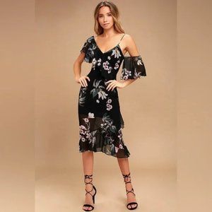 Keepsake The Label Black Floral Sheer Overlay Midi Dress